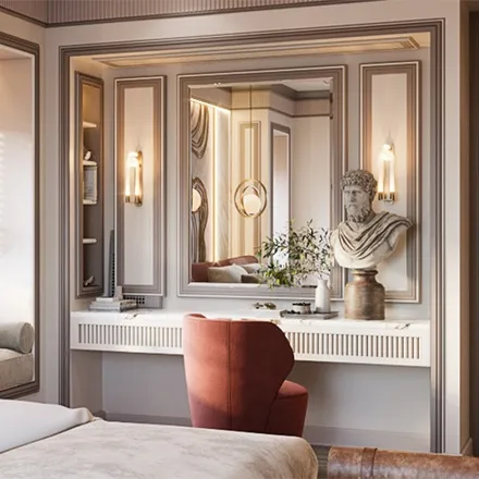 Dressing table with sculpted mirror and bust